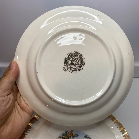 6 Cronin China Co. Salad Plates 7 1/4” Colonial Couple Gold Rim Minerva Ohio - Picture 8 of 10
